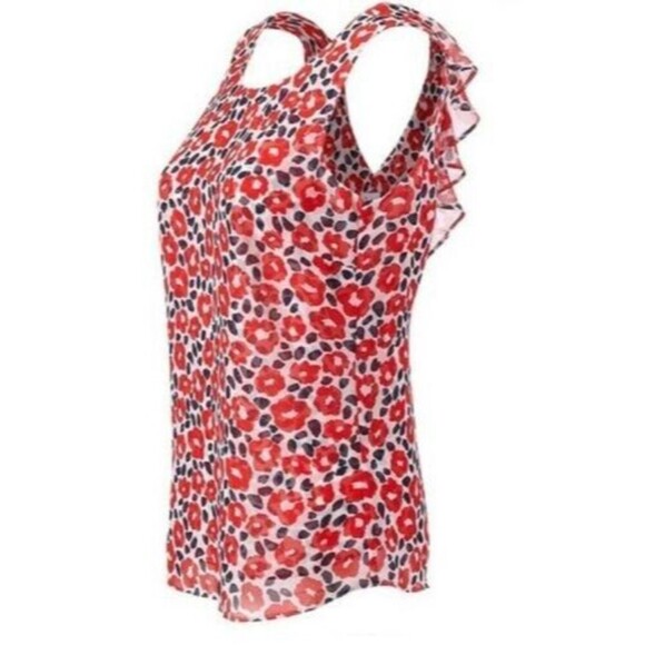 Cabi # 5356 "Flipside Blouse" Floral Print V-Neck Sleeveless Ruffle Blouse SMALL - Picture 6 of 10